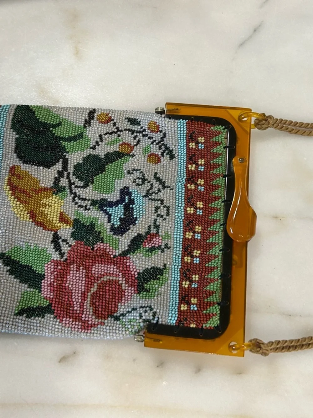 Source Unknown Multicolor Beaded Floral & Cottage Wristlet with Amber Frame - Picture 4 of 6